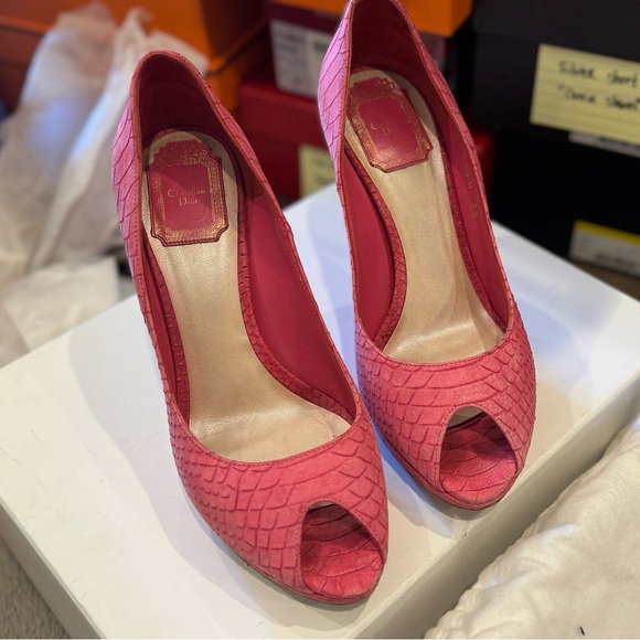 CHRISTIAN DIOR  Leather Python Embossed Peep Toe Platform - Picture 10 of 10